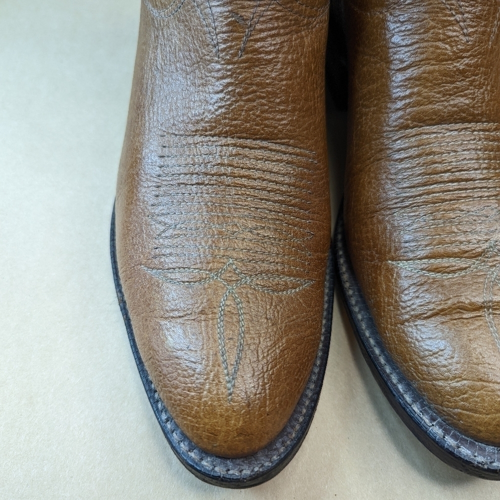 Tony Lama Black Label Shrunken Bull shoulder men's sz 8.5D two tone brown leathe - Picture 7 of 10